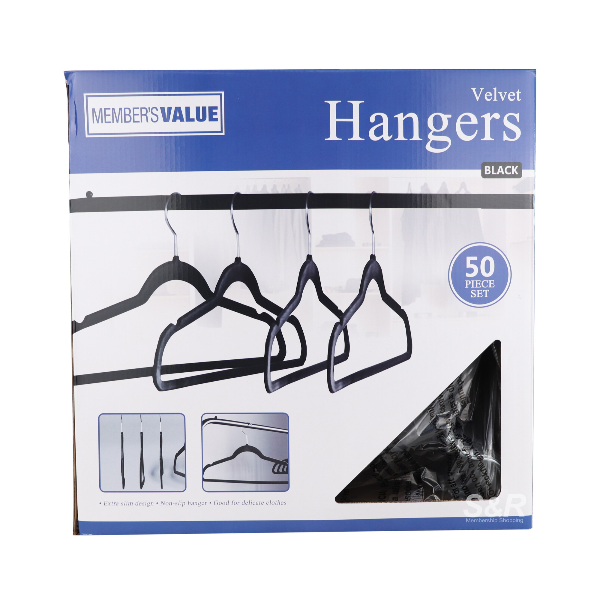 Member's Value Black Velvet Hangers 50pcs